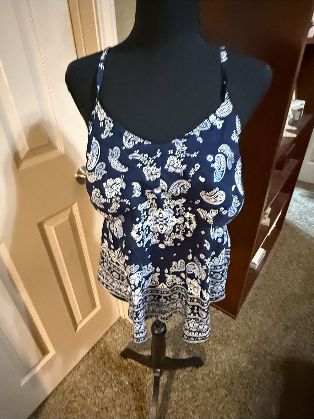 No Boundaries Navy Blue and White Paisley Camisole